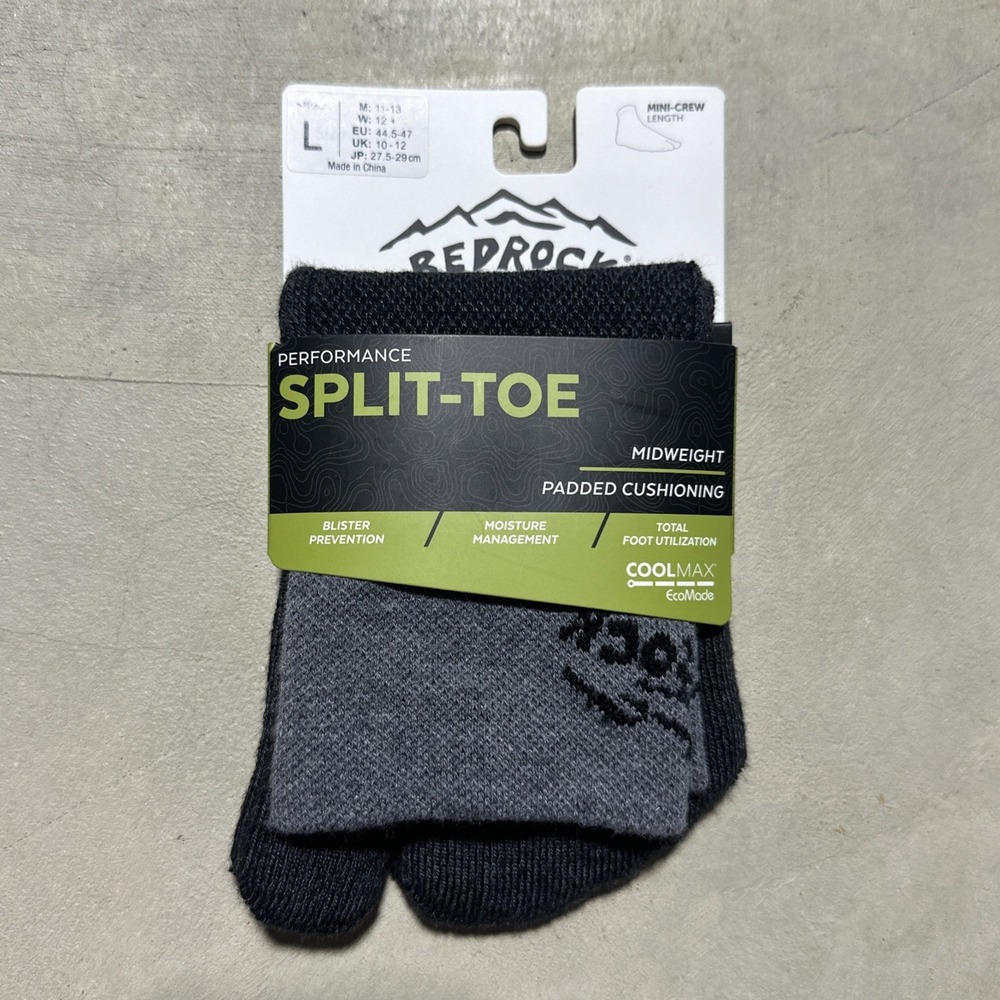Bedrock Sandals Performance Split Toe Midnight Padded Cushioning Socks Coolmax L